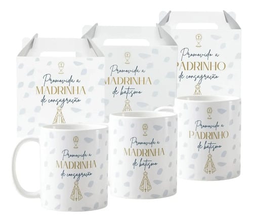 Kit 3 Caneca Personalizada Convite Padrinhos de Consagração | Lembrança de Batismo