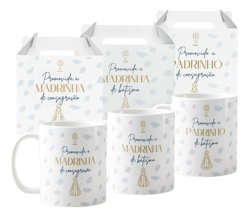 Kit 3 Caneca Personalizada Convite Padrinhos de Consagração | Lembrança de Batismo