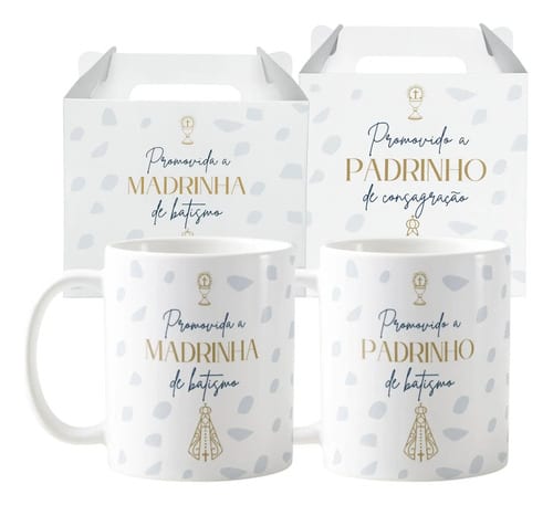 Kit 2 Canecas Cerâmica Padrinhos Batismo Agradecimento Mimo