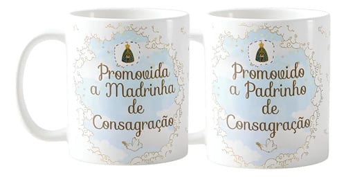 Kit 2 Canecas Cerâmica Padrinhos Consagração Céu Azul