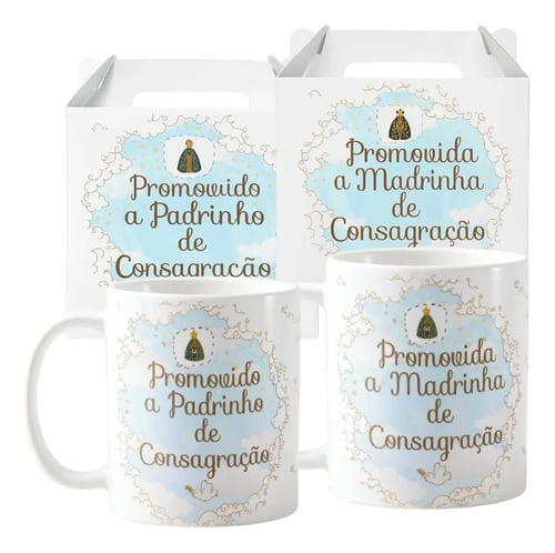 Kit 2 Canecas Cerâmica Padrinhos Consagração Céu Azul