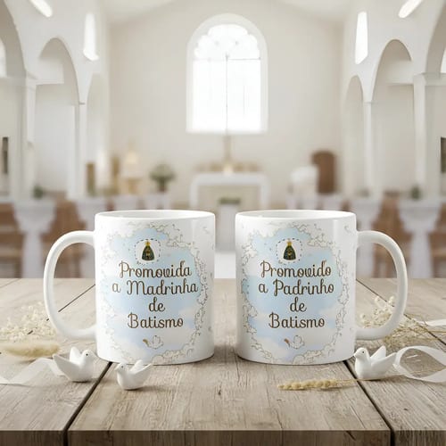 Kit 2 Canecas Personalizadas Padrinhos Batismo - Batizado (Padrinho e Madrinha)