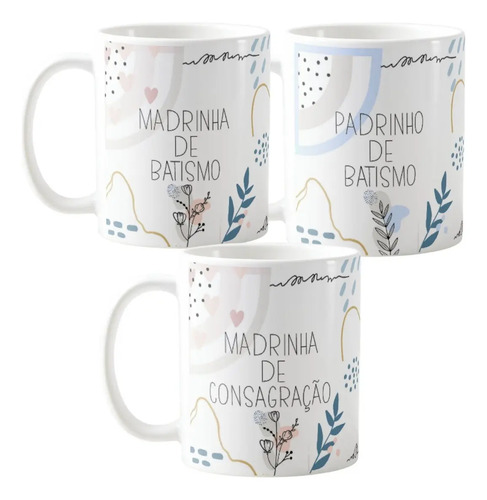 Kit 3 Canecas Personalizadas Padrinhos Batismo Minimalista - Batizado (Padrinho)