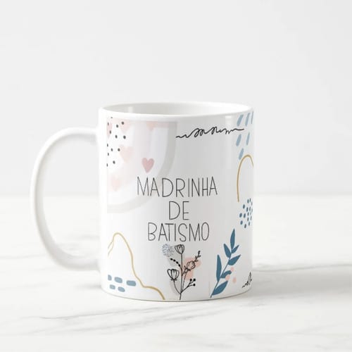 Kit 2 Canecas Cerâmica Padrinhos Batismo Minimalista