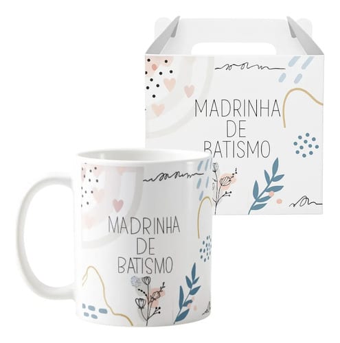 Kit 2 Canecas Cerâmica Padrinhos Batismo Minimalista