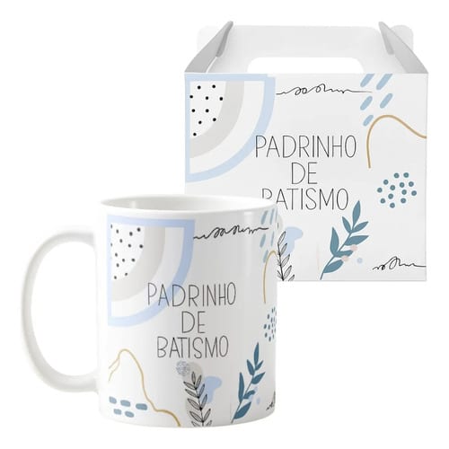 Kit 2 Canecas Cerâmica Padrinhos Batismo Minimalista