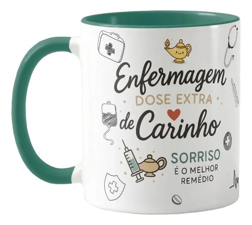 Caneca Personalizada Enfermagem Presente com Dose de Carinho - Profissões (Enfermeiro(a))