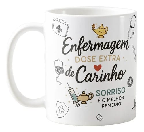 Caneca Personalizada Dose Extra de Carinho Enfermagem - Profissões (Enfermeiro(a))