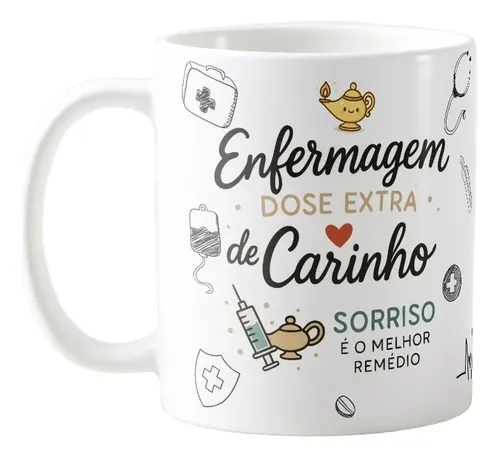 Caneca Personalizada Dose Extra de Carinho Enfermagem