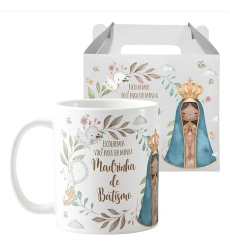 Kit 3 Canecas Padrinhos Batismo E Consagração Nossa Senhora
