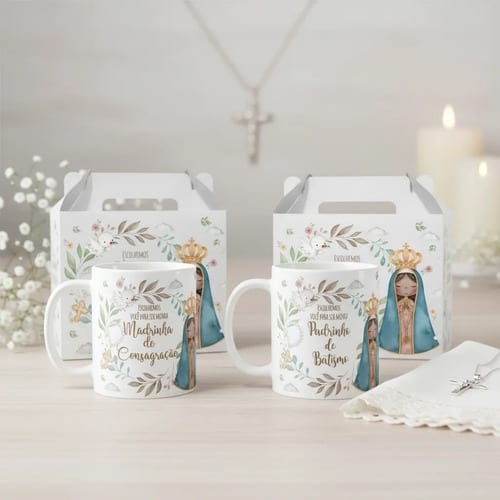 Kit 3 Canecas Padrinhos Batismo E Consagração Nossa Senhora