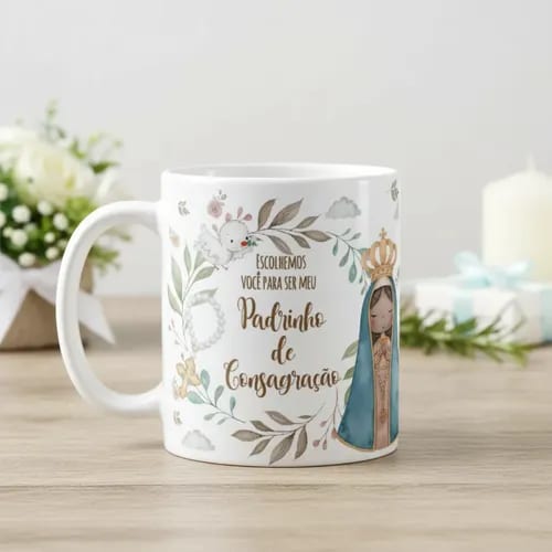 Kit 2 Canecas Cerâmica Convite Padrinhos de Consagração Mimo