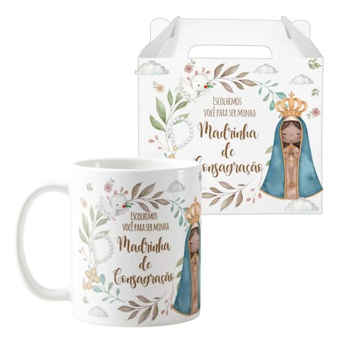 Kit 2 Canecas Cerâmica Convite Padrinhos de Consagração Mimo