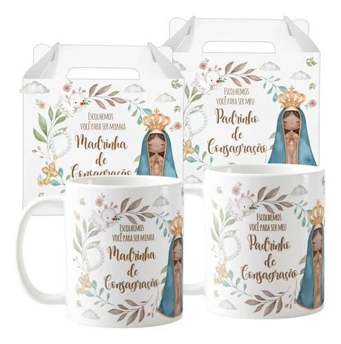 Kit 2 Canecas Cerâmica Convite Padrinhos de Consagração Mimo