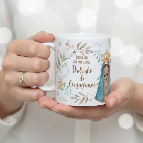 Kit 4 Canecas Batismo e Consagração Lembrança Padrinhos