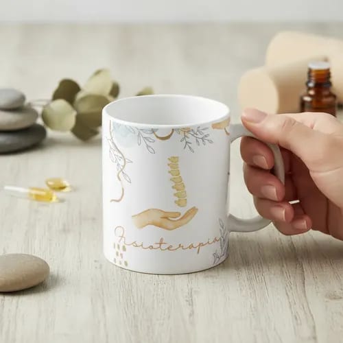 Caneca Profissão Presente Dia da Fisioterapeuta Aquarela