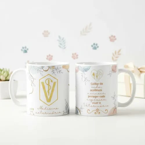 Caneca Profissão Presente Dia da Médica Veterinária Aquarela