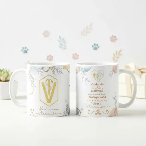 Caneca Profissão Presente Dia da Médica Veterinária Aquarela