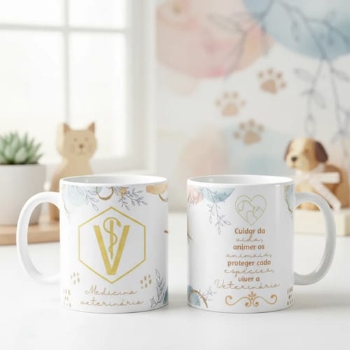 Caneca Profissão Presente Dia da Médica Veterinária Aquarela - Profissões (Veterinário(a))