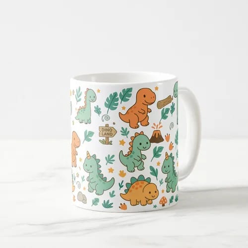 Caneca Personalizada com Nome para Crianças Mundo dos Dinossauro