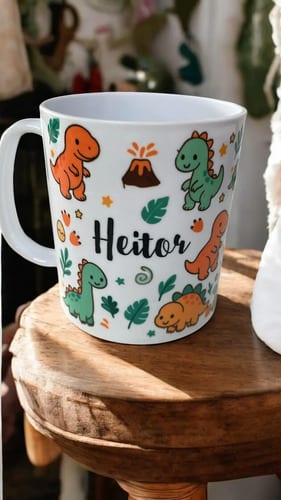 Kit Dinossauro Caneca E Garrrafa Escolar Nome Personalizado Branco