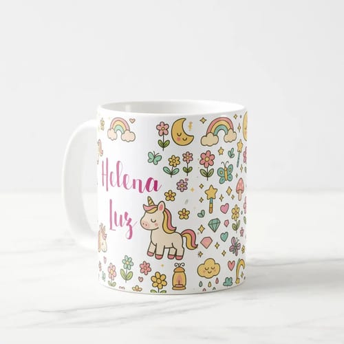 Caneca Infantil Personalizada Com Nome - Polimero Resistente Unicornio