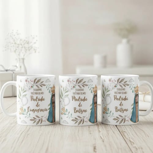 Kit 3 Canecas Padrinho e Madrinhas de Batismo e Consagração - Batizado (Padrinho)