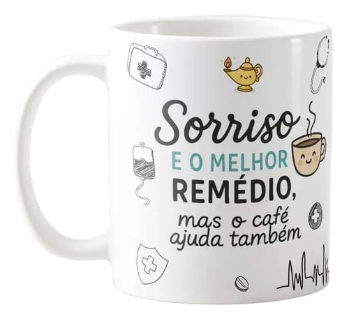 Caneca Personalizada Enfermeira Divertida Cafe Sorriso 325ml - Branca
