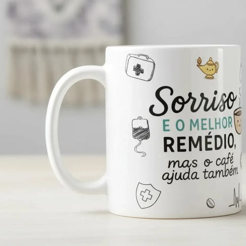 Caneca Personalizada Enfermeira Divertida Cafe Sorriso 325ml - Branca