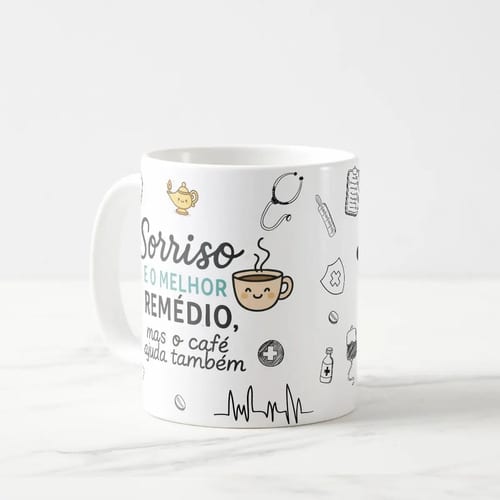 Caneca Personalizada Enfermeira Divertida Cafe Sorriso 325ml - Branca