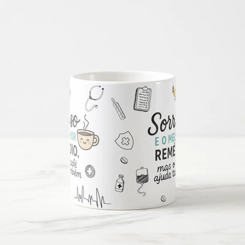 Caneca Personalizada Enfermeira Divertida Cafe Sorriso 325ml - Branca