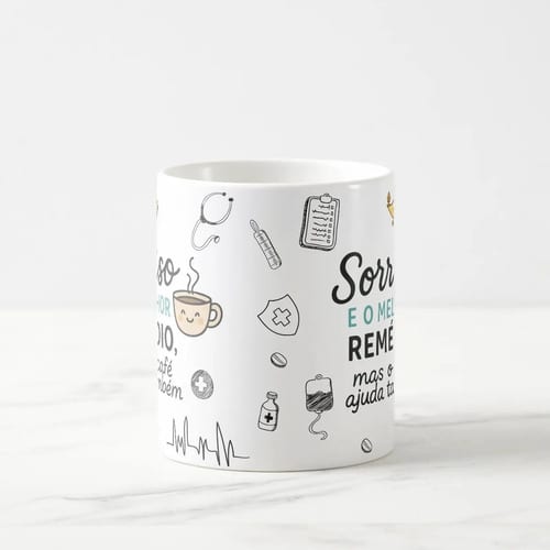 Caneca Personalizada Enfermeira Divertida Cafe Sorriso 325ml - Branca