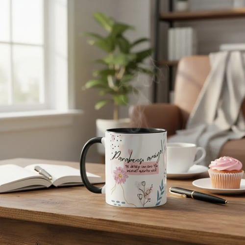 Caneca Cerâmica Preta Mulheres Personalizada Lembrança Feminina Preto Aniversário Amiga