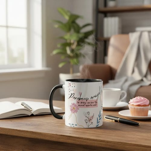 Caneca Cerâmica Preta Mulheres Personalizada Lembrança Feminina Preto Aniversário Amiga