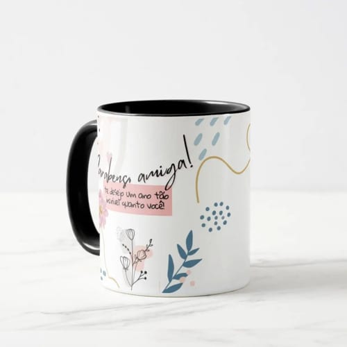 Caneca Cerâmica Preta Mulheres Personalizada Lembrança Feminina Preto Aniversário Amiga