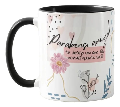 Caneca Cerâmica Preta Mulheres Personalizada Lembrança Feminina Preto Aniversário Amiga - Outros (Aniversário)