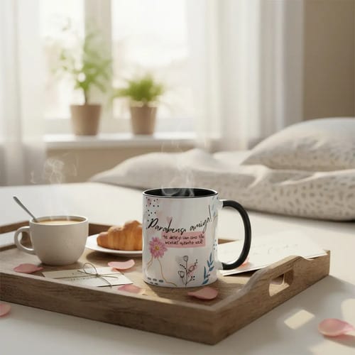 Caneca Cerâmica Preta Mulheres Personalizada Lembrança Feminina Preto Aniversário Amiga
