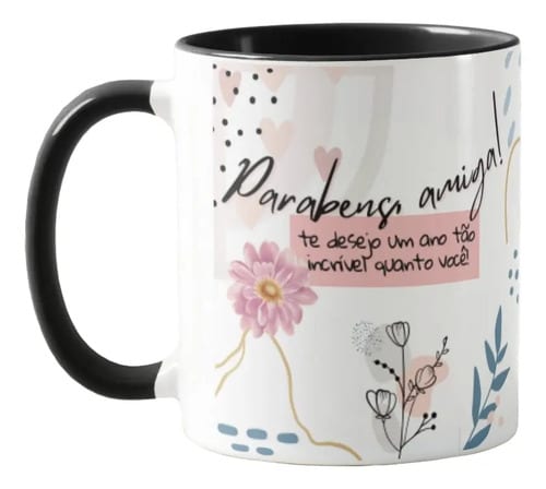 Caneca Cerâmica Preta Mulheres Personalizada Lembrança Feminina Preto Aniversário Amiga - Outros (Aniversário)
