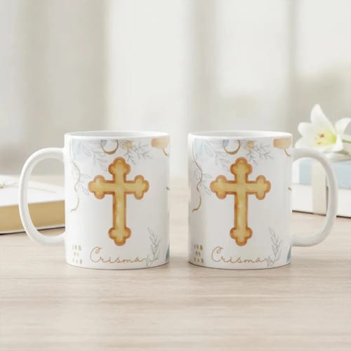 Kit 2 Canecas Cerâmica Católica Crismando 325ml - Religioso (Crisma)