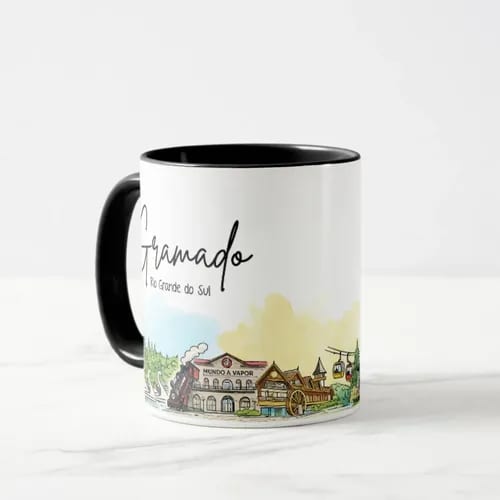 Caneca Lembrança Cidade de Gramado - Rio Grande do Sul - Preta
