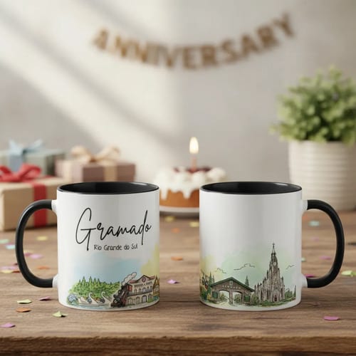 Caneca Lembrança Cidade de Gramado - Rio Grande do Sul - Preta