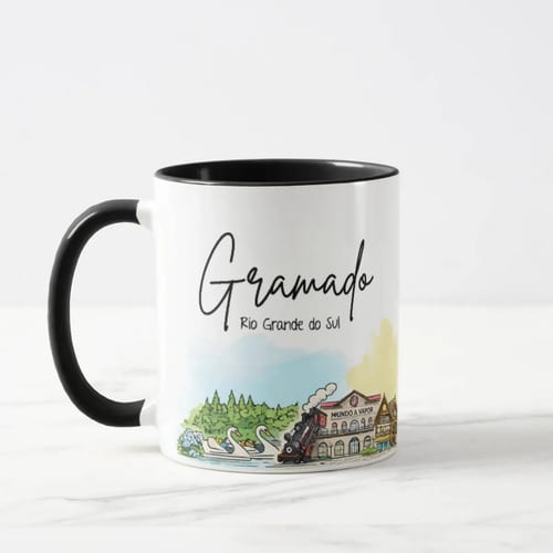 Caneca Lembrança Cidade de Gramado - Rio Grande do Sul - Preta