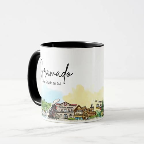 Caneca Lembrança Cidade de Gramado - Rio Grande do Sul - Preta