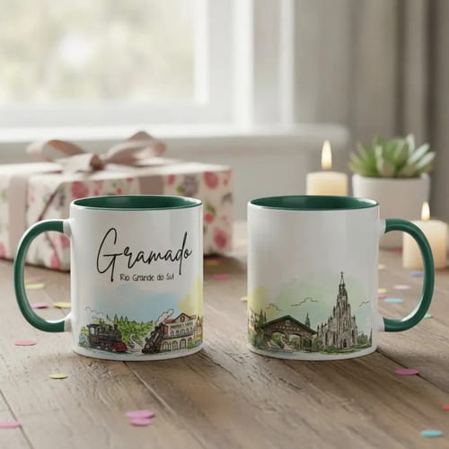 Caneca Lembrança Cidade de Gramado - Rio Grande do Sul - Verde Escuro