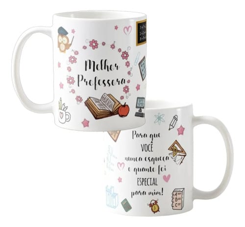 Kit 2 Canecas Personalizadas Professora Presente Melhor Professora - Profissões (Professor(a))