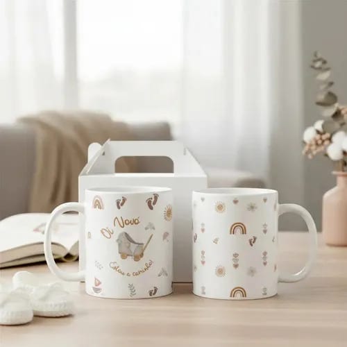 Kit Baby Boho - 2 Canecas Anúncio de Grávidez Vovó e Vovó