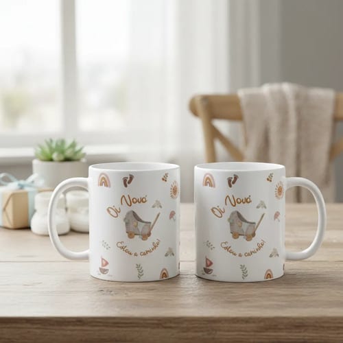 Kit Baby Boho - 2 Canecas Anúncio de Grávidez Vovó e Vovó - Família (Avó e Avô)