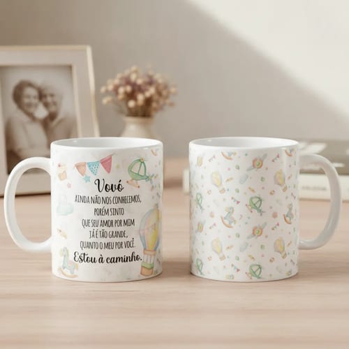 Kit Canecas Personalizadas Gravidez Surpresa Avô E Avó Branco Combo 4 Vovó E Vovô