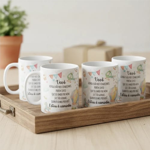 Kit Canecas Personalizadas Gravidez Surpresa Avô E Avó Branco Combo 4 Vovó E Vovô - Família (Avó e Avô)