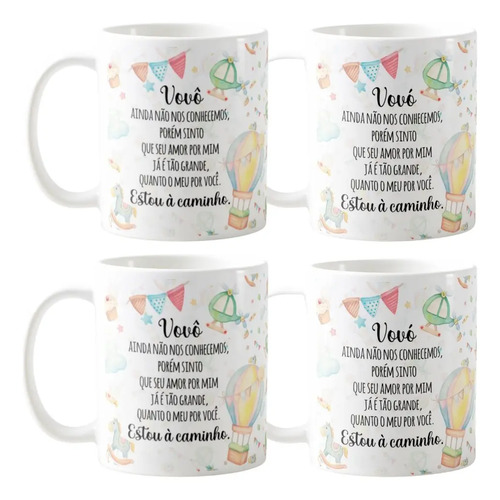 Kit Canecas Personalizadas Gravidez Surpresa Avô E Avó Branco Combo 4 Vovó E Vovô